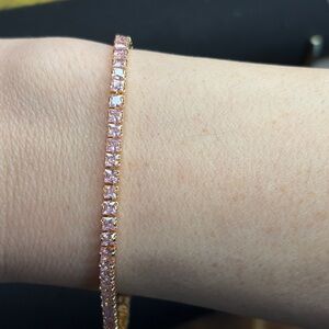 18K Rose Gold Plated Tennis Bracelet with Pink Simulated Stones